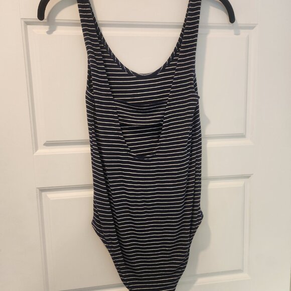 Super soft one-piece bodysuit, cut-out back, navy and white stripes - Picture 3 of 4